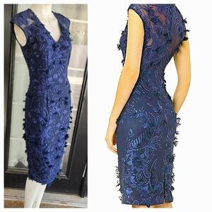 Carmen Marc Valvo Infusion 3D novelty floral‎ V-neck gown Formal Dress